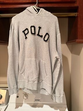 Polo by Ralph Lauren Light Gray Pullover Hoodie with Black Lettering